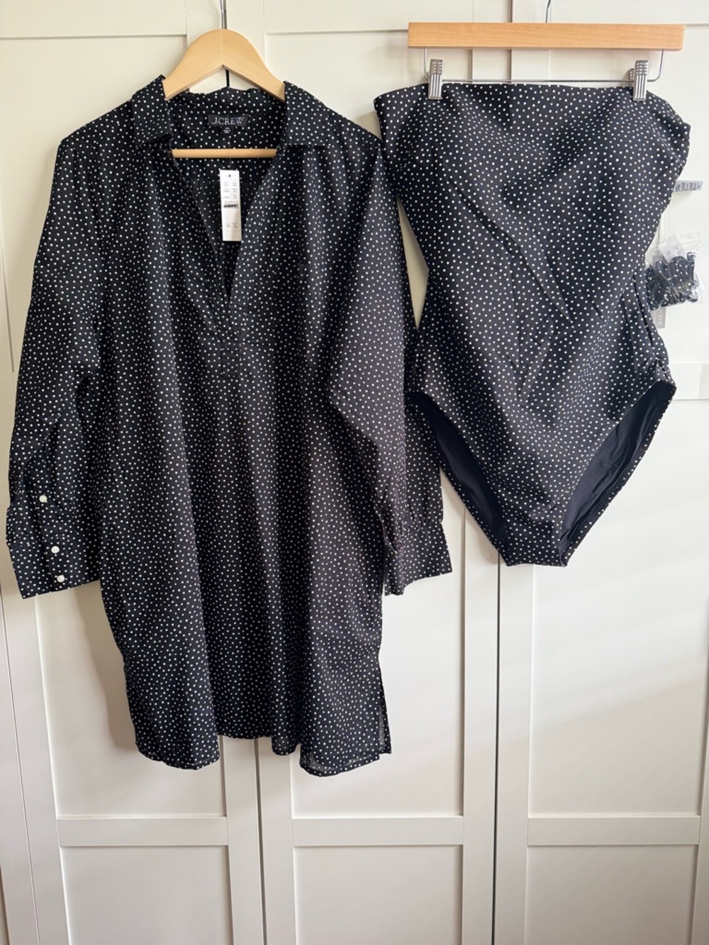 J.Crew *SET* Gemma Bandeau One-Piece and Swim Shirt-Dress Cover Up Polka Dot